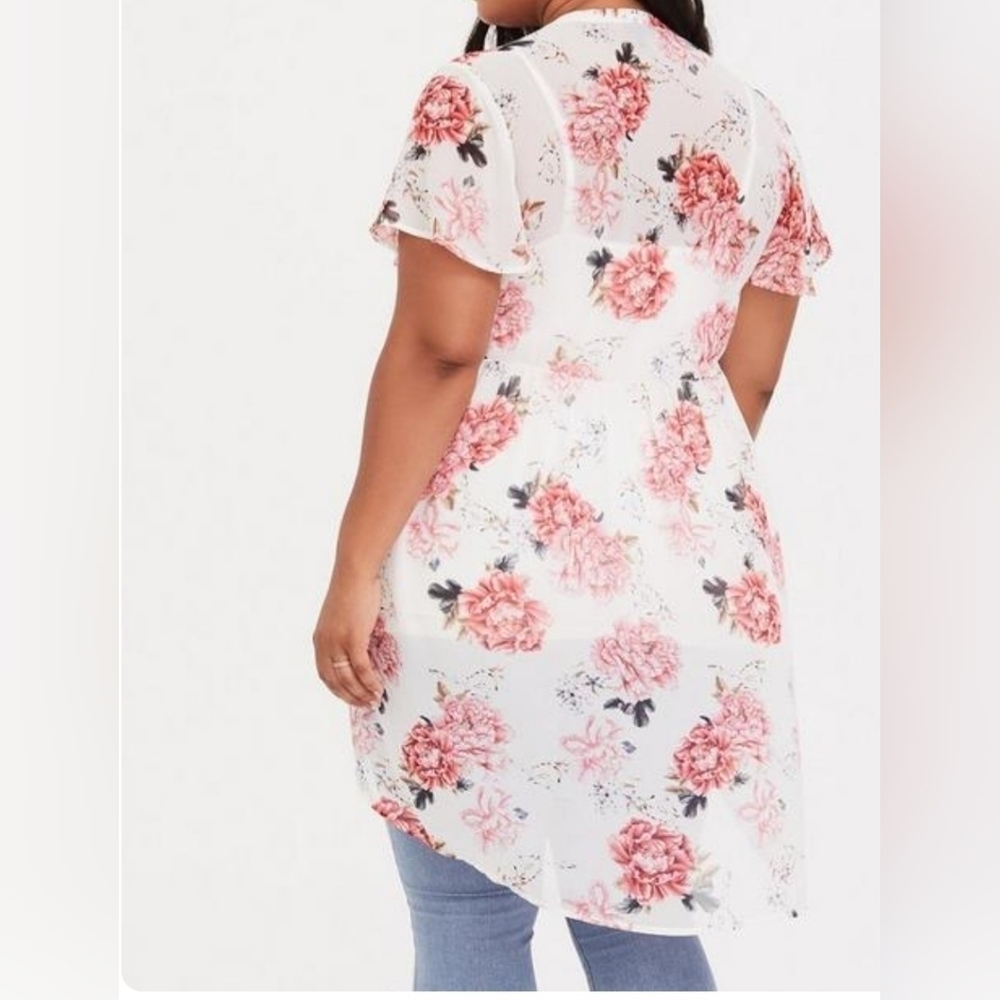 Torrid Lexie Babydoll Chiffon High-Low Sheer Floral Tunic Size 1 (1X) - Picture 2 of 13
